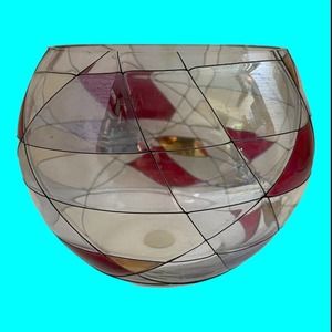 Partylite Mosaic Calypso Stained Glass Candle Holder Clear Red Gold